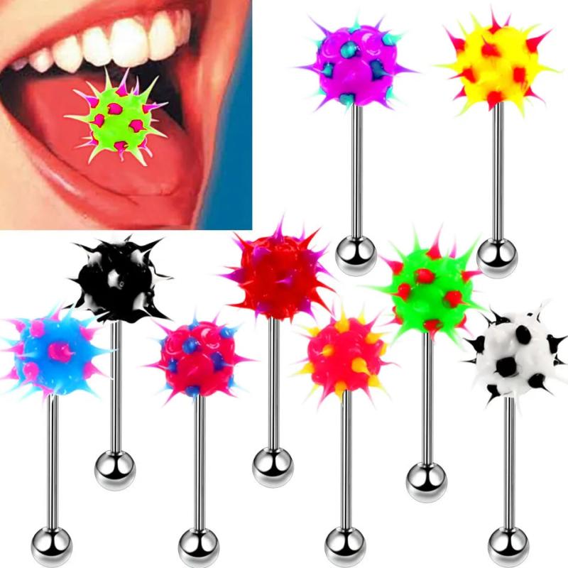 7Pcs Steel & Silicone Tongue Barbell Piercing Women Tongue Ring