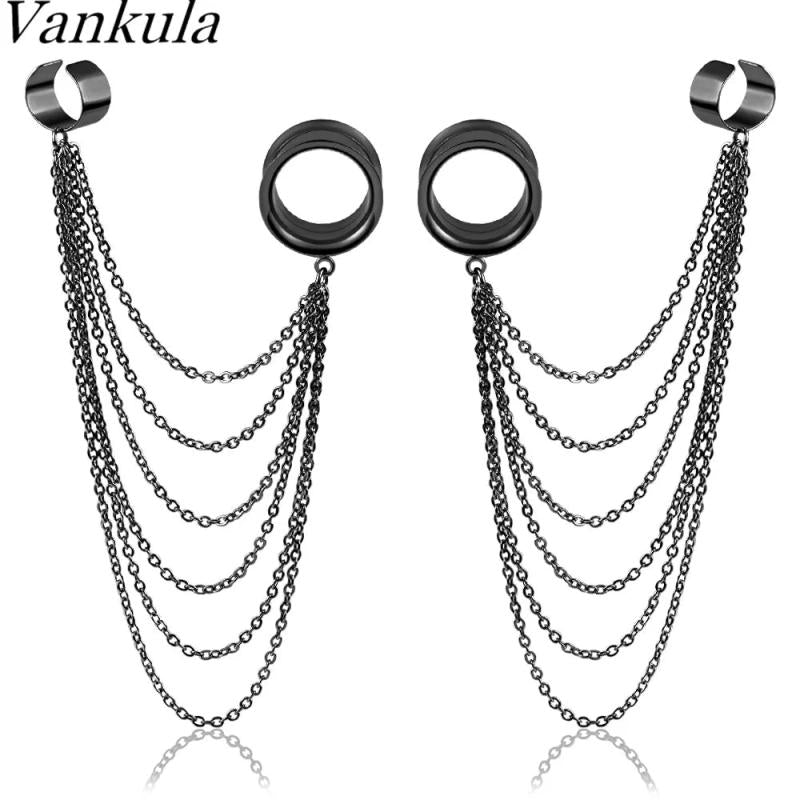 Vankula 2pc Stainless Steel Chain Earrings Body Piercing Jewelry