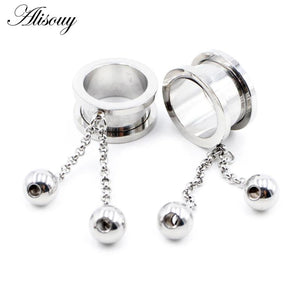 2PCS Stainless Steel Ball Chain Ear Plugs Gauges Piercing Body Jewelry