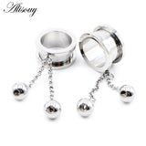 2PCS Stainless Steel Ball Chain Ear Plugs Gauges Piercing Body Jewelry
