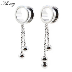 2PCS Stainless Steel Ball Chain Ear Plugs Gauges Piercing Body Jewelry
