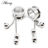 2PCS Stainless Steel Ball Chain Ear Plugs Gauges Piercing Body Jewelry