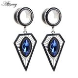 2pcs Retro Zircon Rhombus Dangle Stainless Steel Ear Plugs Tunnels