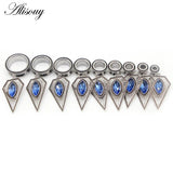 2pcs Retro Zircon Rhombus Dangle Stainless Steel Ear Plugs Tunnels