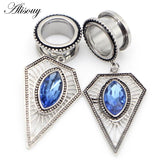 2pcs Retro Zircon Rhombus Dangle Stainless Steel Ear Plugs Tunnels