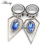 2pcs Retro Zircon Rhombus Dangle Stainless Steel Ear Plugs Tunnels