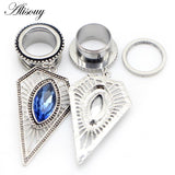 2pcs Retro Zircon Rhombus Dangle Stainless Steel Ear Plugs Tunnels