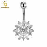 CZ Zircon Flower Belly Button Ring Titanium Navel Earring