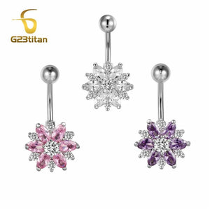 CZ Zircon Flower Belly Button Ring Titanium Navel Earring