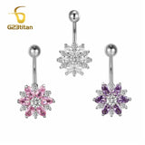 CZ Zircon Flower Belly Button Ring Titanium Navel Earring