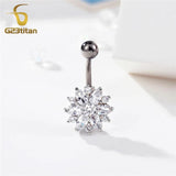 CZ Zircon Flower Belly Button Ring Titanium Navel Earring