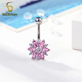 CZ Zircon Flower Belly Button Ring Titanium Navel Earring