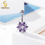 CZ Zircon Flower Belly Button Ring Titanium Navel Earring