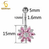 CZ Zircon Flower Belly Button Ring Titanium Navel Earring