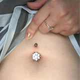 CZ Zircon Flower Belly Button Ring Titanium Navel Earring