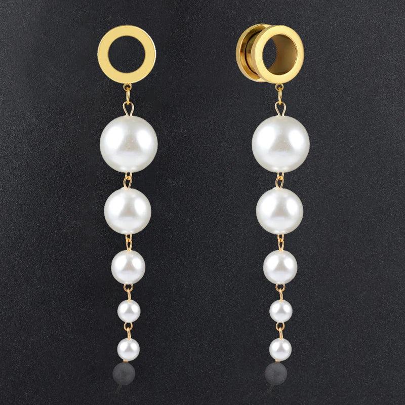 Pearl Dangle Ear Tunnel Expander Piercing Jewelry