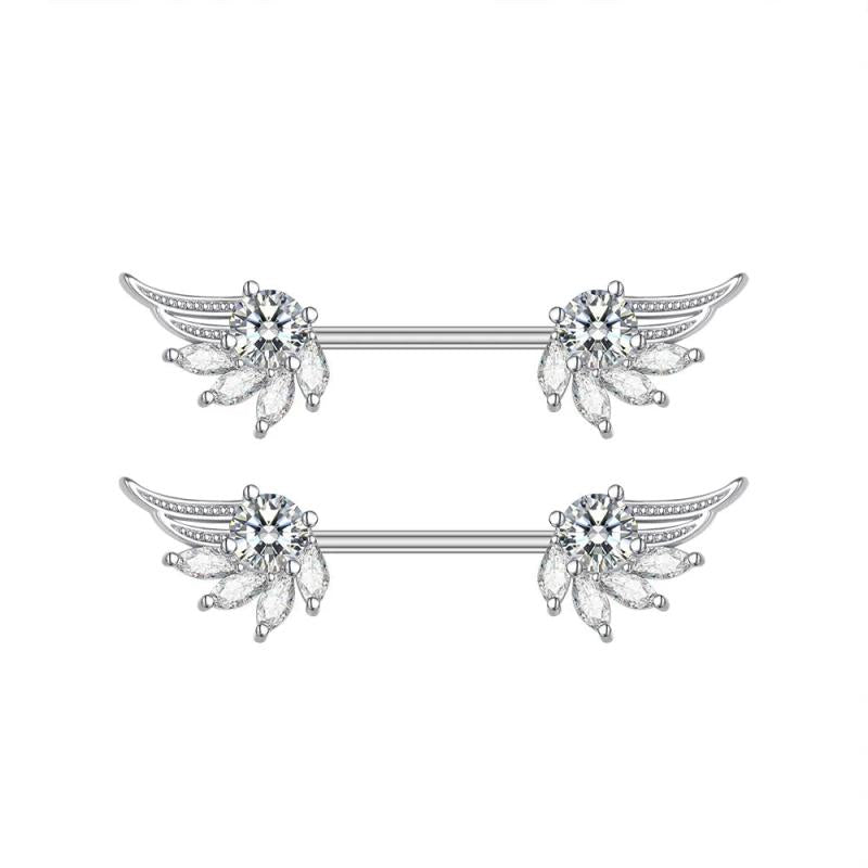 2pcs Stainless Steel Crystal Nipple Shield Cover Heart Flower Nipple Rings
