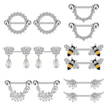 2pcs Stainless Steel Crystal Nipple Shield Cover Heart Flower Nipple Rings
