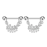 2pcs Stainless Steel Crystal Nipple Shield Cover Heart Flower Nipple Rings