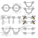 2pcs Stainless Steel Crystal Nipple Shield Cover Heart Flower Nipple Rings