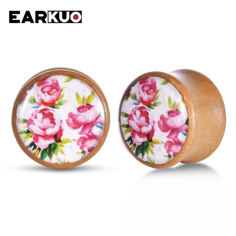 EARKUO Wood Flower Tree Bird Ear Plugs 2PCS