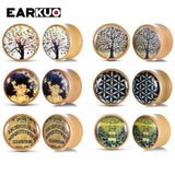 EARKUO Wood Flower Tree Bird Ear Plugs 2PCS