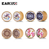 EARKUO Wood Flower Tree Bird Ear Plugs 2PCS