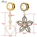 2pcs Pearl Zircon Heart Pendant Ear Tunnels Stainless Steel Plugs Body Jewelry