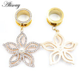 2pcs Pearl Zircon Heart Pendant Ear Tunnels Stainless Steel Plugs Body Jewelry