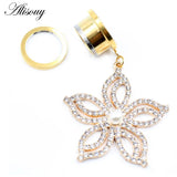 2pcs Pearl Zircon Heart Pendant Ear Tunnels Stainless Steel Plugs Body Jewelry