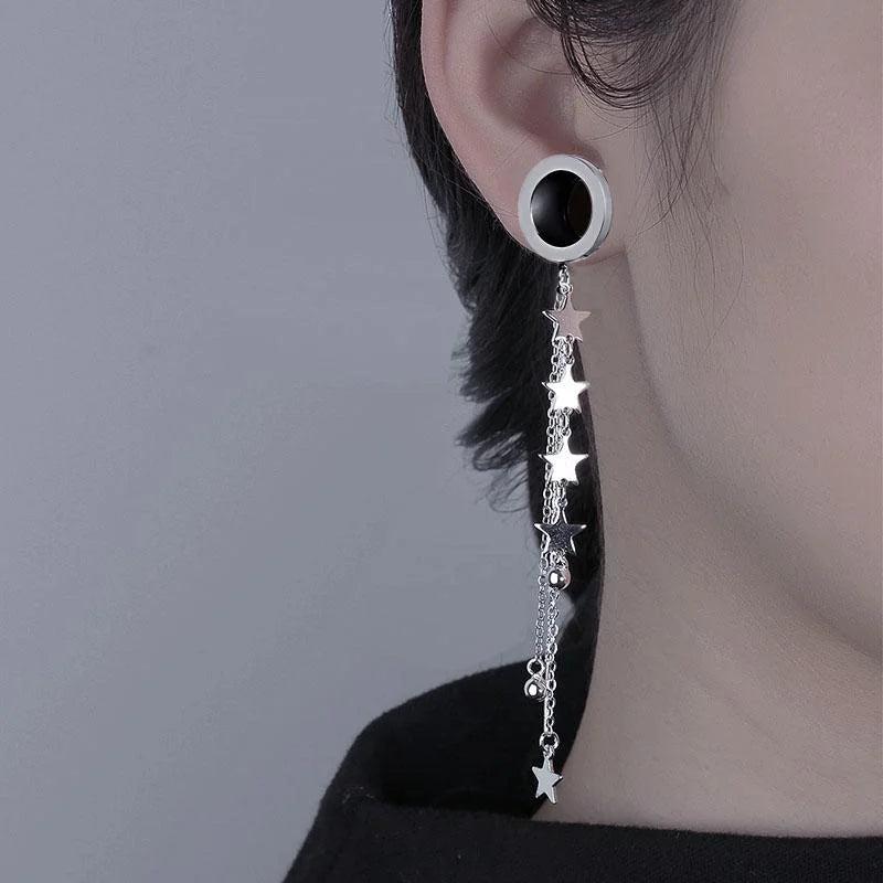 Dangle Stars Chain Ear Tunnel Plugs Gauges Piercing Expander Earrings