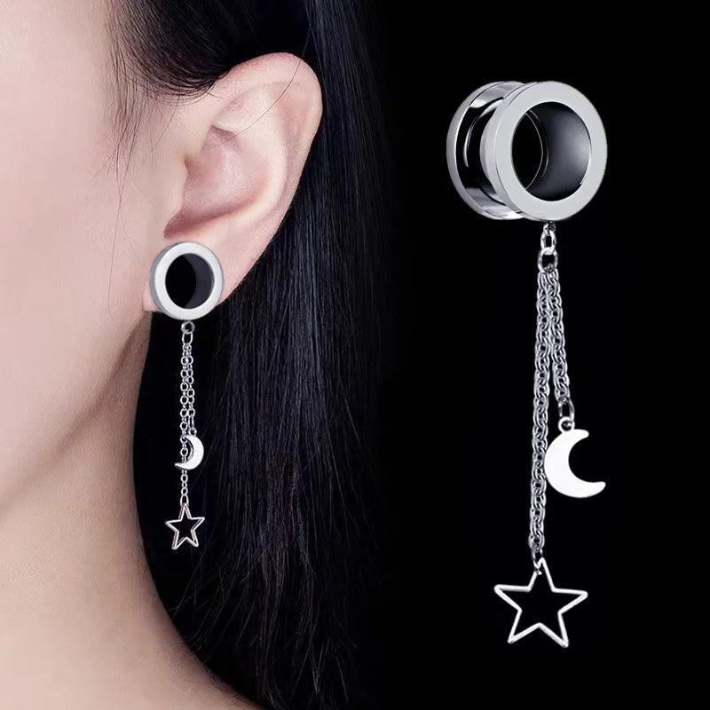 Sun & Moon Dangle Pendant Ear Tunnel Plugs Gauges Flesh Piercing