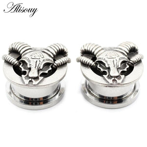 2 PC Stainless Steel Sheep Head Ear Gauges Tunnels
