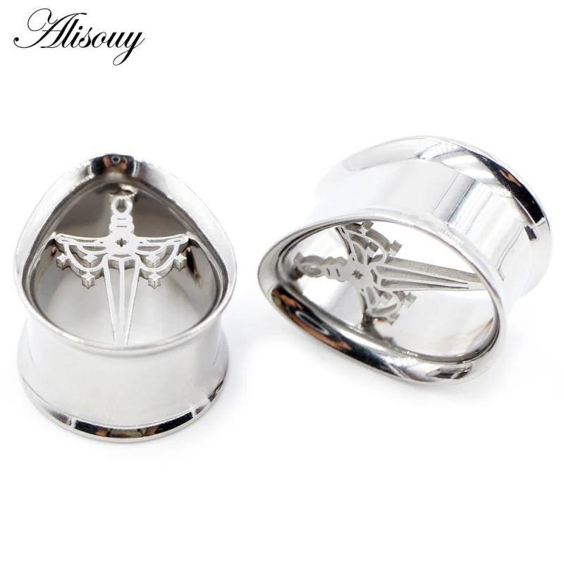 2PCS Stainless Steel Water Drop Ear Tunnels Plugs Gauges Piercing Body Jewelry