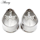 2PCS Stainless Steel Water Drop Ear Tunnels Plugs Gauges Piercing Body Jewelry