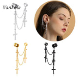Vankula 2PCS Dangle Earrings Ear Plugs Stainless Steel Gauges Metal Chain Cross