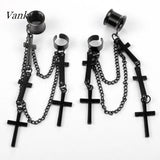Vankula 2PCS Dangle Earrings Ear Plugs Stainless Steel Gauges Metal Chain Cross