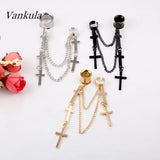 Vankula 2PCS Dangle Earrings Ear Plugs Stainless Steel Gauges Metal Chain Cross
