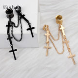 Vankula 2PCS Dangle Earrings Ear Plugs Stainless Steel Gauges Metal Chain Cross
