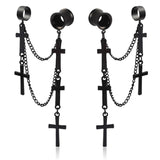 Vankula 2PCS Dangle Earrings Ear Plugs Stainless Steel Gauges Metal Chain Cross