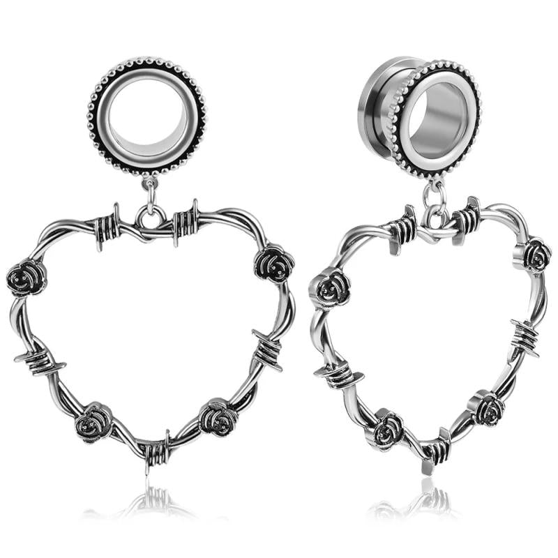 Vankula 2PCS Ear Piercing Tunnels Heart Pendant Stainless Steel Expander