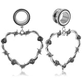 Vankula 2PCS Ear Piercing Tunnels Heart Pendant Stainless Steel Expander