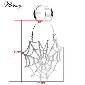 Stainless Steel Spider Web Flare Ear Plugs Tunnel Earrings