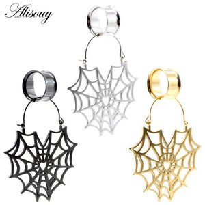 Stainless Steel Spider Web Flare Ear Plugs Tunnel Earrings