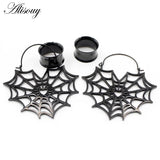 Stainless Steel Spider Web Flare Ear Plugs Tunnel Earrings