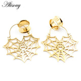Stainless Steel Spider Web Flare Ear Plugs Tunnel Earrings