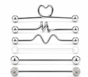 Stainless Steel Heart Industrial Piercing Set Arrow Industrial Barbell