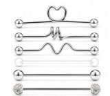 Stainless Steel Heart Industrial Piercing Set Arrow Industrial Barbell