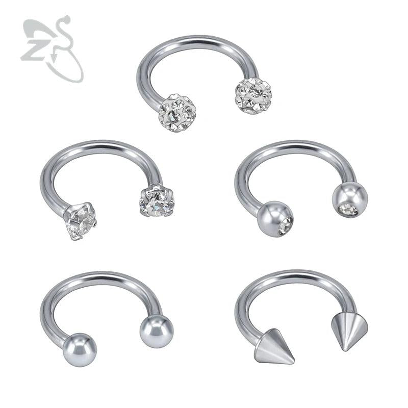 5 Pairs 16G Surgical Steel Nose Stud BCR Nose Ear Piercing