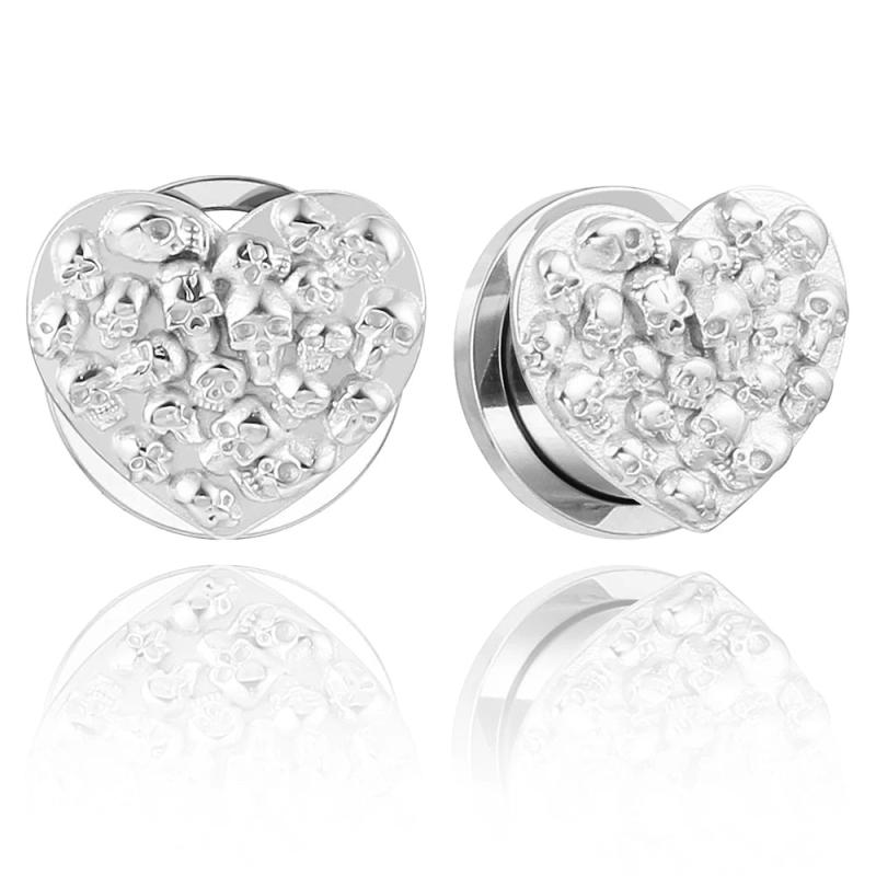 Heart Skull Stainless Steel Ear Plugs for Halloween